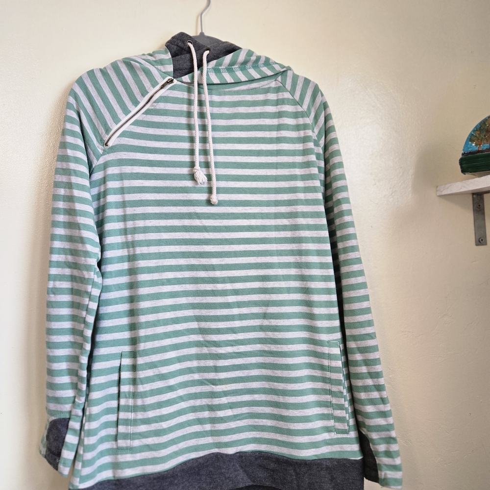 Striped Green and Gray Women's Hoodie